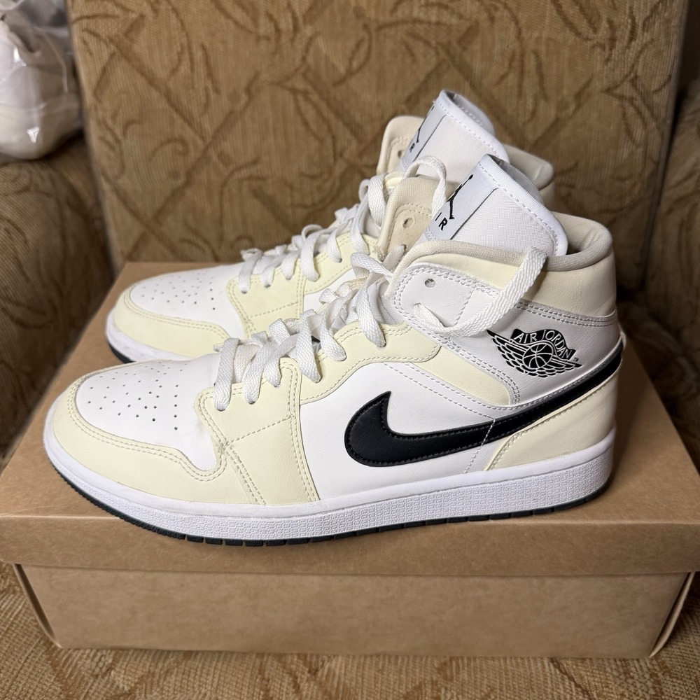 Jordan Air Jordan 1 Mid Coconut Milk Black White Mid Top‎ Sneakers Women's 11